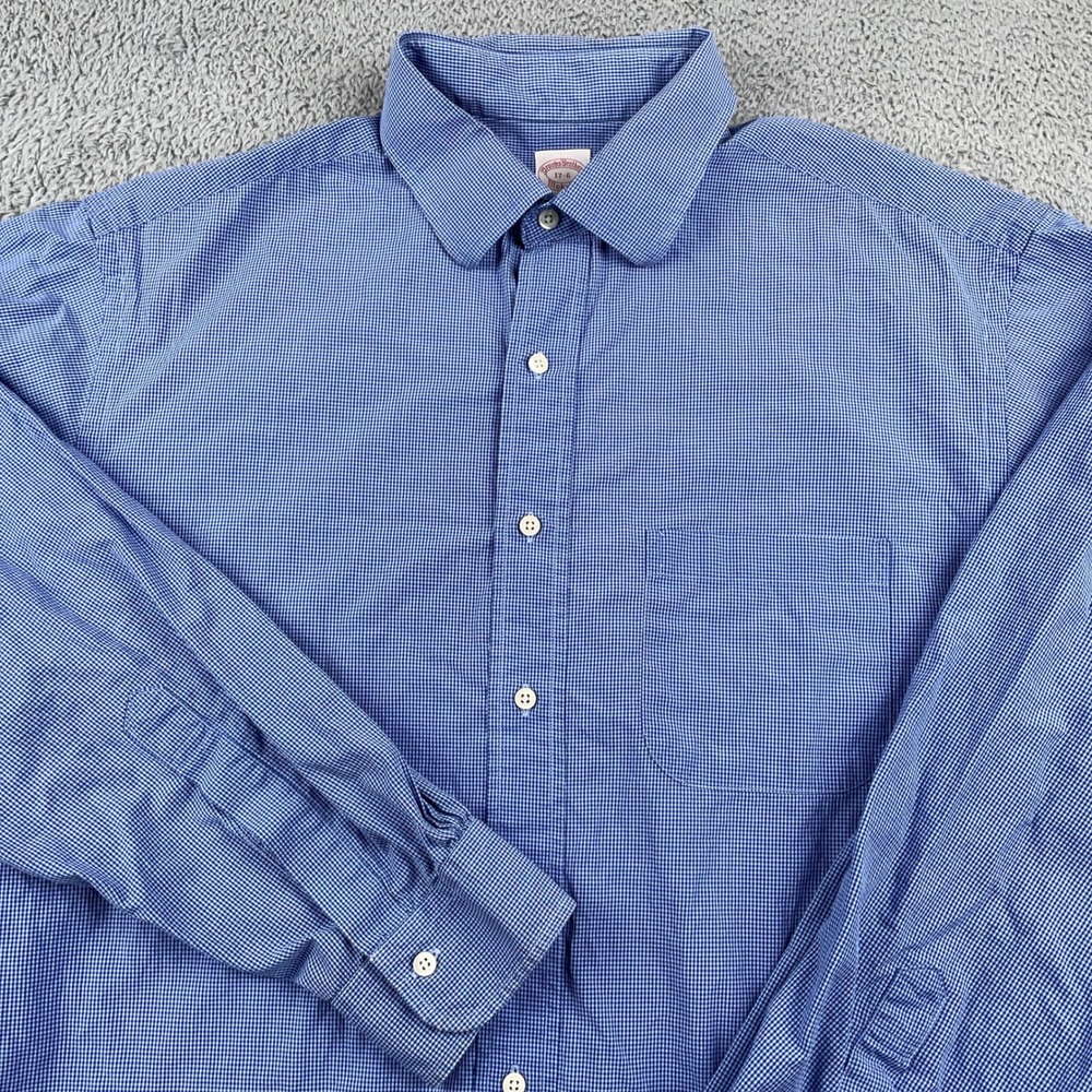 VTG Brooks Brothers Shirt Mens 17 36 Blue Gingham Check Dress Casual Makers USA